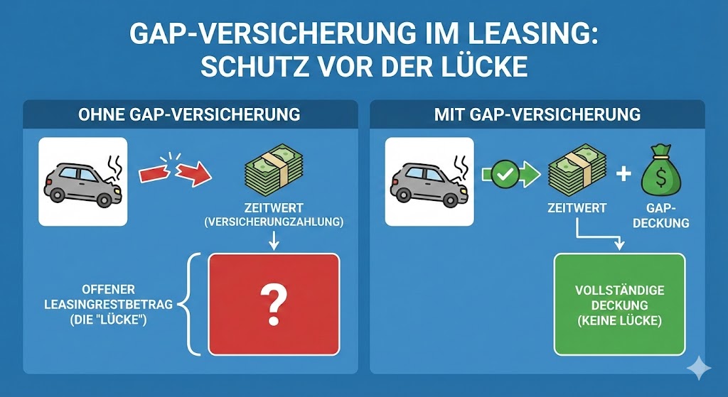 Veranschaulichung der GAP Versicherung beim Leasing im Schadenfall